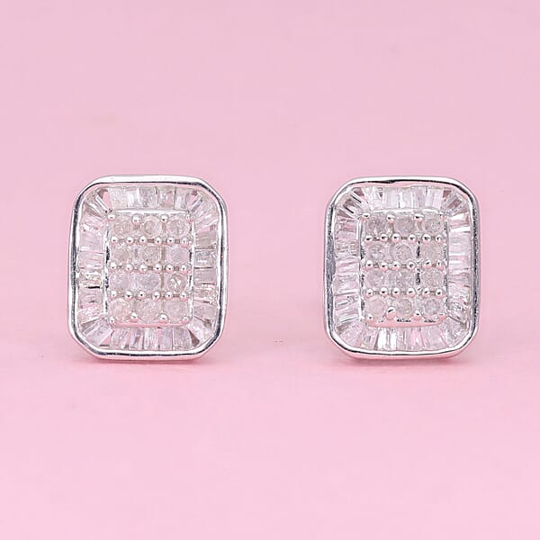 Diamond Stud Earrings in Platinum Over Sterling Silver 0.50 ctw