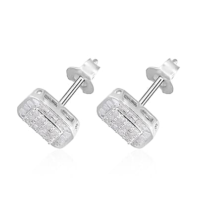 Diamond Stud Earrings in Platinum Over Sterling Silver 0.50 ctw