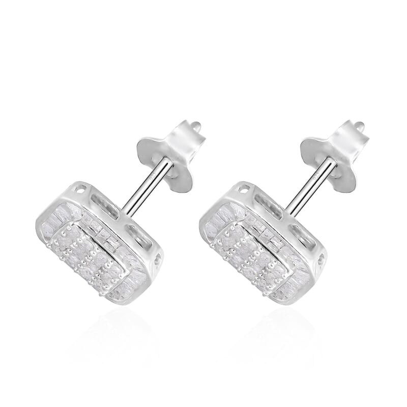 Diamond Stud Earrings in Platinum Over Sterling Silver 0.50 ctw