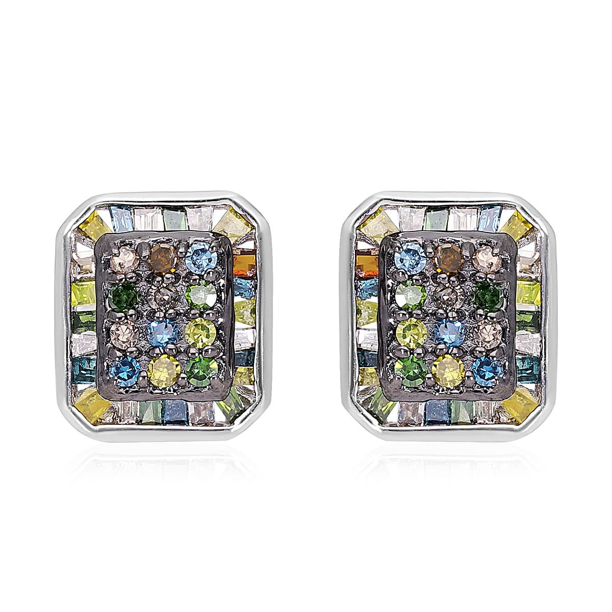 Multi Diamond Stud Earrings in Rhodium and Platinum Over Sterling Silver 0.50 ctw image number 0
