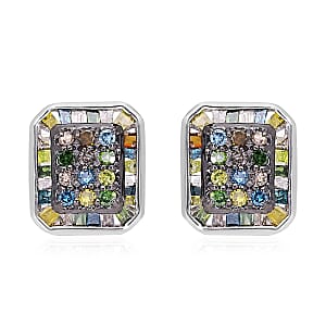 Multi Diamond Stud Earrings in Rhodium and Platinum Over Sterling Silver 0.50 ctw