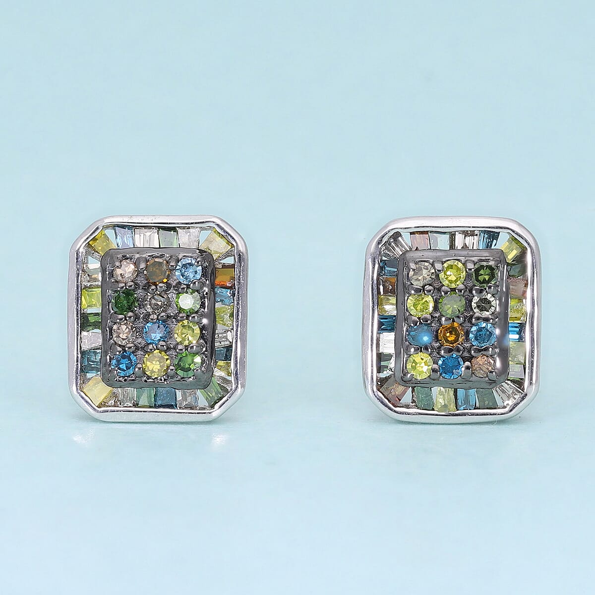Multi Diamond Stud Earrings in Rhodium and Platinum Over Sterling Silver 0.50 ctw image number 1