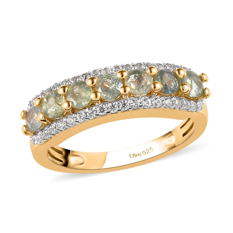 Narsipatnam Alexandrite and Natural White Zircon Ring in Vermeil Yellow Gold Over Sterling Silver (Size 10.0) 1.35 ctw
