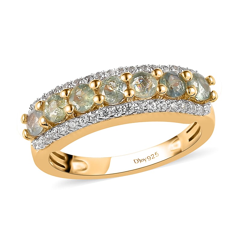 Narsipatnam Alexandrite and Natural White Zircon Ring in Vermeil Yellow Gold Over Sterling Silver (Size 10.0) 1.35 ctw