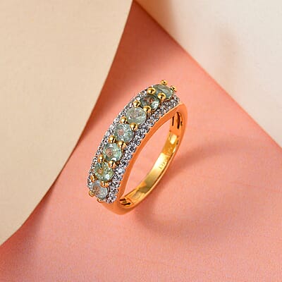 Narsipatnam Alexandrite and Natural White Zircon Ring in Vermeil Yellow Gold Over Sterling Silver (Size 10.0) 1.35 ctw