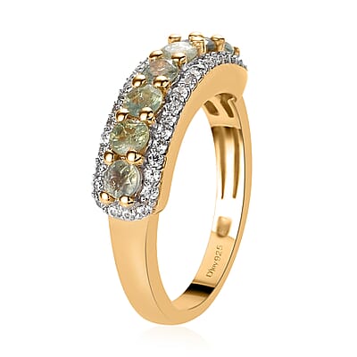 Narsipatnam Alexandrite and Natural White Zircon Ring in Vermeil Yellow Gold Over Sterling Silver (Size 10.0) 1.35 ctw