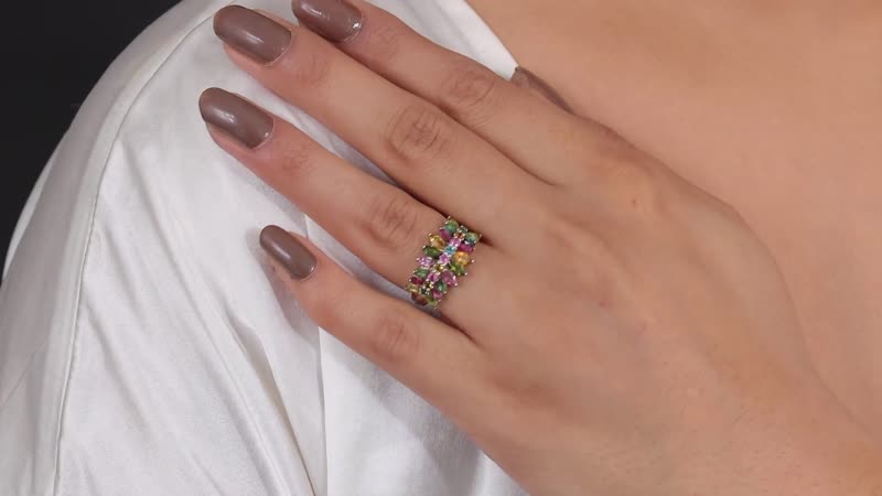 Multi-Tourmaline Cluster Ring in Platinum Over Sterling Silver 2.35 ctw