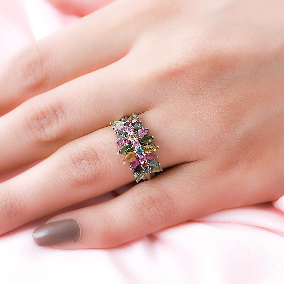 Multi-Tourmaline Cluster Ring in Platinum Over Sterling Silver 2.35 ctw image number 2