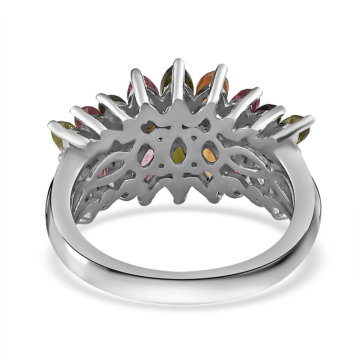 Multi-Tourmaline Cluster Ring in Platinum Over Sterling Silver (Size 10.0) 2.35 ctw