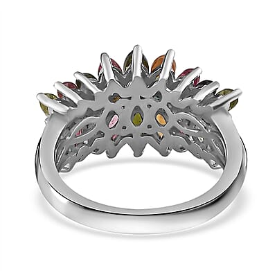 Multi-Tourmaline Cluster Ring in Platinum Over Sterling Silver (Size 10.0) 2.35 ctw