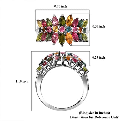 Multi-Tourmaline Cluster Ring in Platinum Over Sterling Silver (Size 10.0) 2.35 ctw