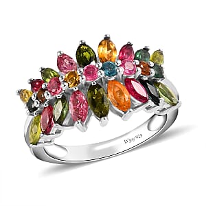 Multi-Tourmaline Cluster Ring in Platinum Over Sterling Silver (Size 6.0) 2.35 ctw