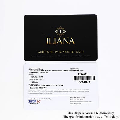 Iliana 18K Yellow Gold AAA Turkizite and G-H SI Diamond Ring (Size 7.0) 6.25 Grams 7.85 ctw