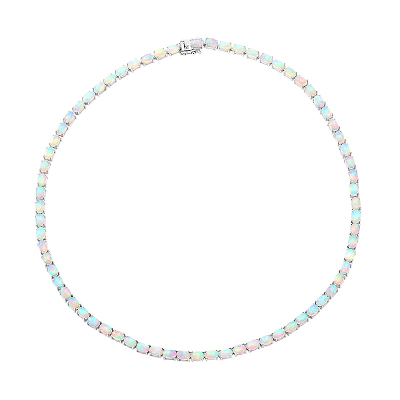 Premium Ethiopian Welo Opal Tennis Necklace 18 Inches in Platinum Over Sterling Silver 21.25 ctw