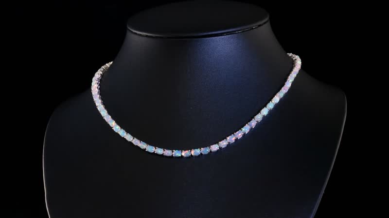 Premium Ethiopian Welo Opal Tennis Necklace 18 Inches in Platinum Over Sterling Silver 21.25 ctw