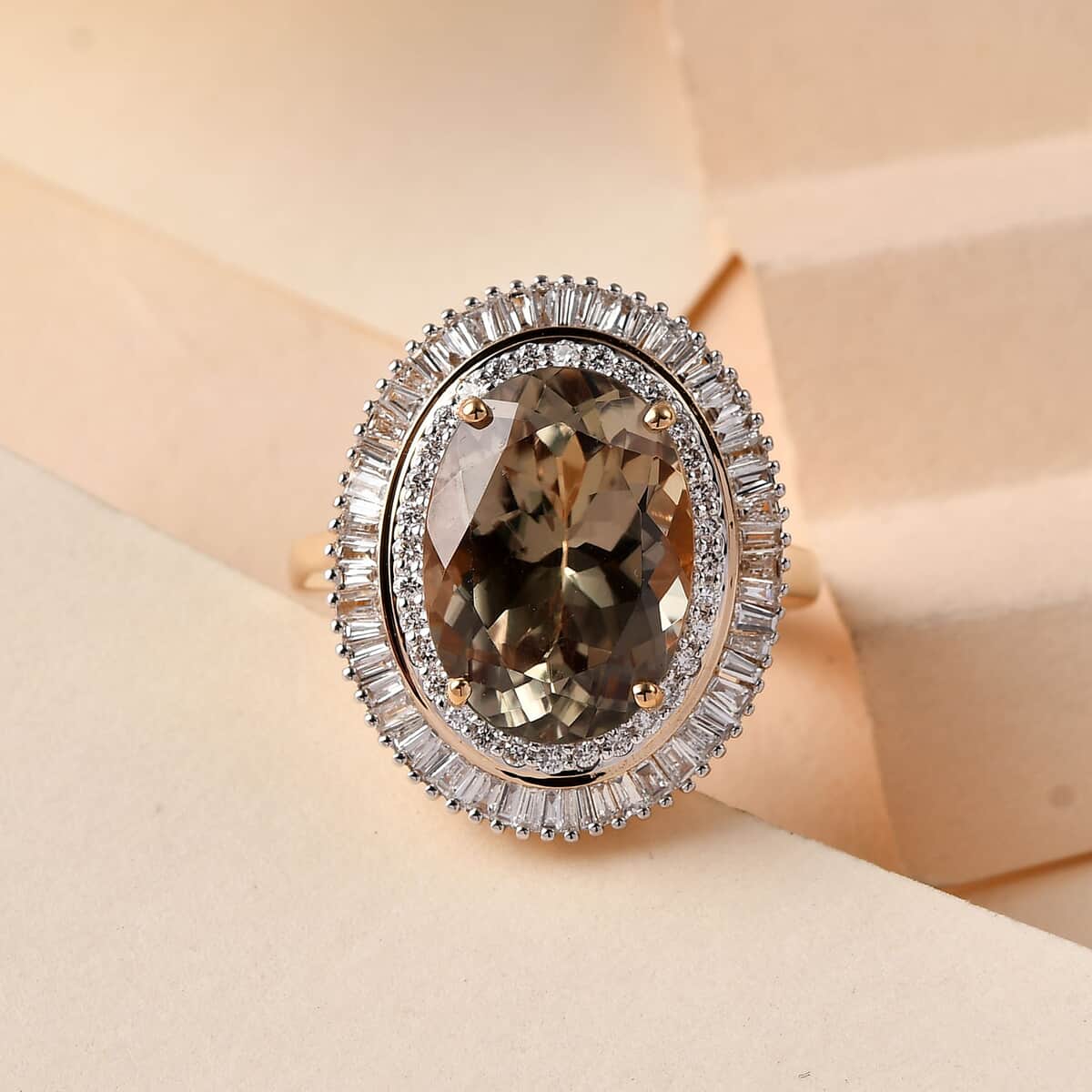 Iliana 18K Yellow Gold AAA Turkizite and Diamond G-H SI Double Halo Ring (Size 7.0) 6.75 Grams 8.00 ctw image number 1