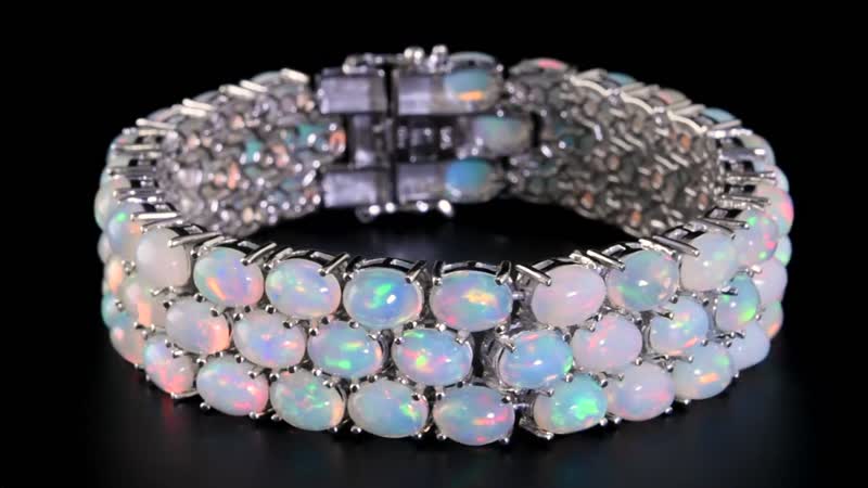 Premium Ethiopian Welo Opal Triple-Row Tennis Bracelet in Platinum Over Sterling Silver (6.50 In) 25.30 Grams 31.50 ctw