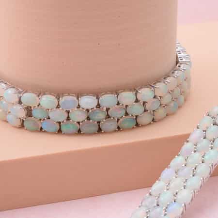 Premium Ethiopian Welo Opal Triple-Row Tennis Bracelet in Platinum Over Sterling Silver (6.50 In) 25.30 Grams 31.50 ctw image number 1