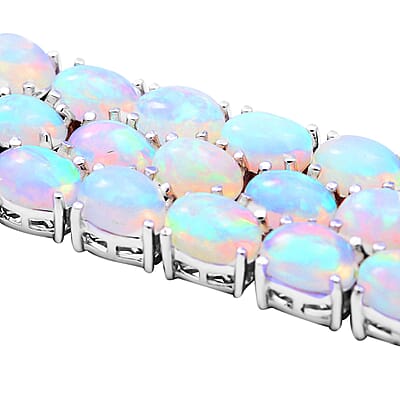 Premium Ethiopian Welo Opal 34.00 ctw Triple-Row Tennis Bracelet in Platinum Over Sterling Silver (6.50 In)