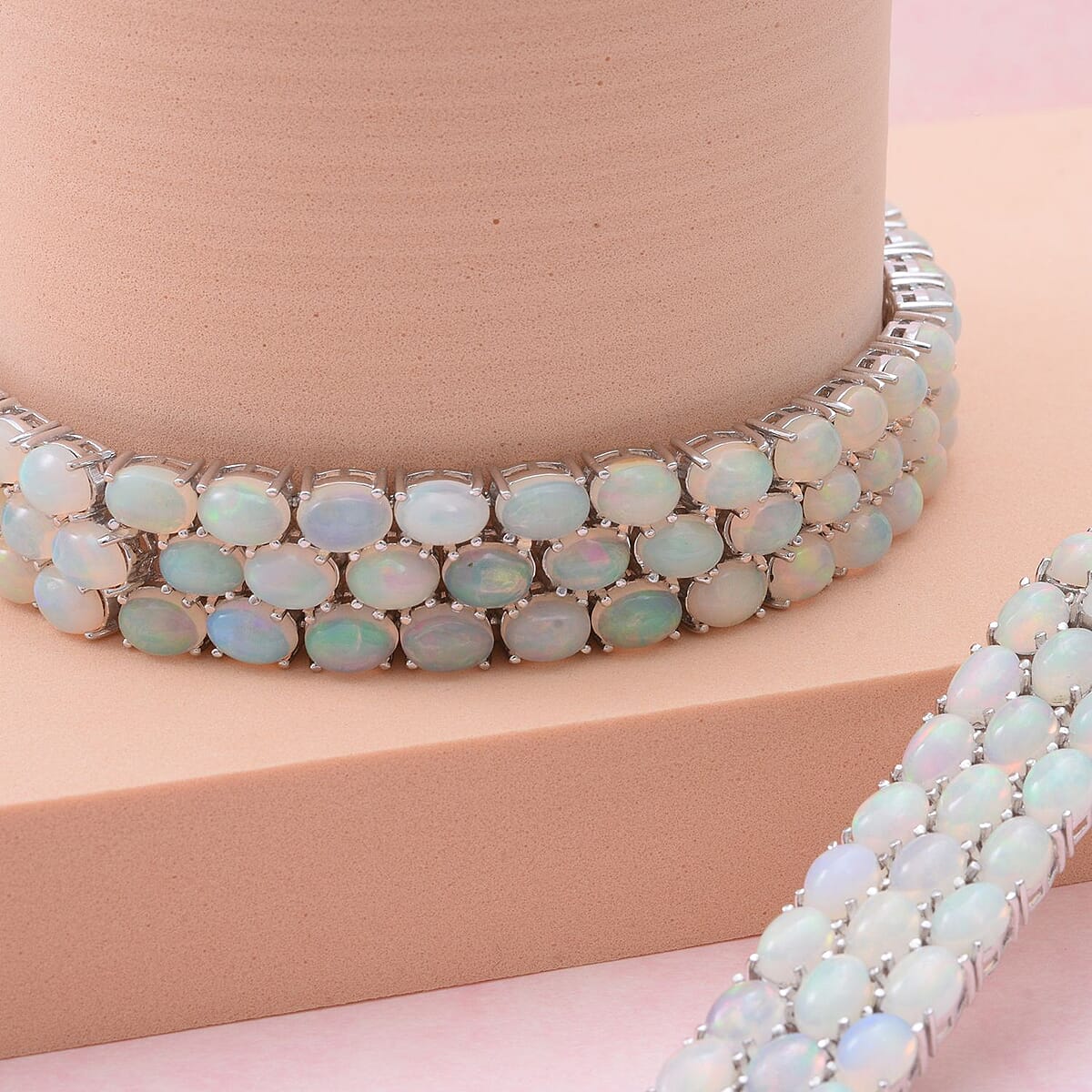 Premium Ethiopian Welo Opal 38.85 ctw Triple-Row Tennis Bracelet in Platinum Over Sterling Silver (7.25 In) image number 1