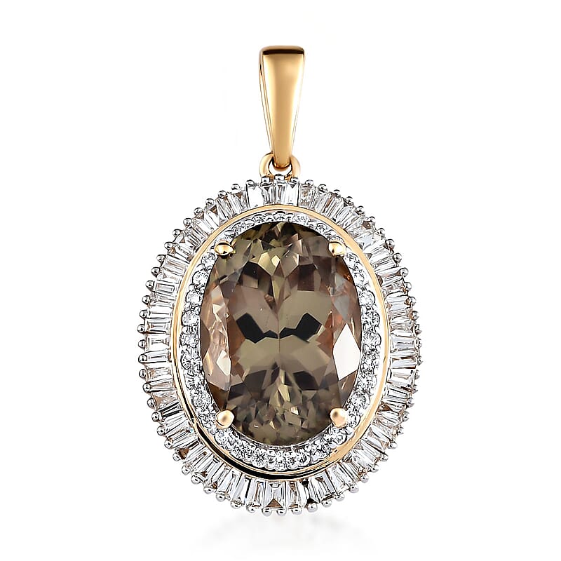 Iliana 18K Yellow Gold AAA Turkizite and G-H SI Diamond Double Halo Pendant 4 Grams 7.90 ctw