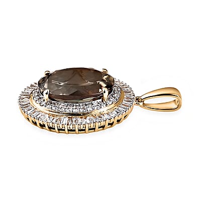 Iliana 18K Yellow Gold AAA Turkizite and G-H SI Diamond Double Halo Pendant 4 Grams 7.90 ctw