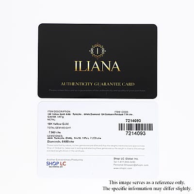 Iliana 18K Yellow Gold AAA Turkizite and G-H SI Diamond Double Halo Pendant 4 Grams 7.90 ctw