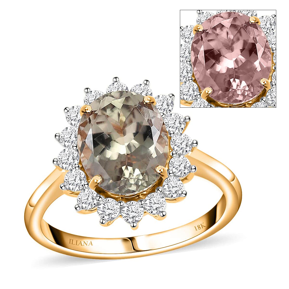 Iliana 18K Yellow Gold AAA Turkizite and G-H SI Diamond Halo Ring (Size 8.0) 3.75 ctw image number 0