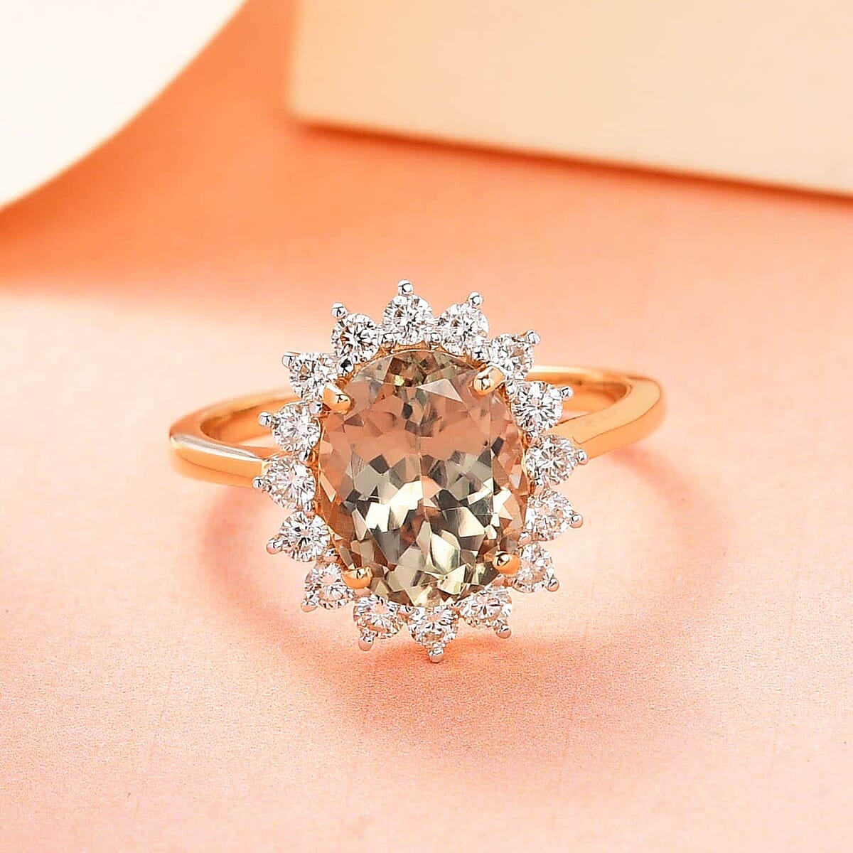 Iliana 18K Yellow Gold AAA Turkizite and G-H SI Diamond Halo Ring (Size 8.0) 3.75 ctw image number 1