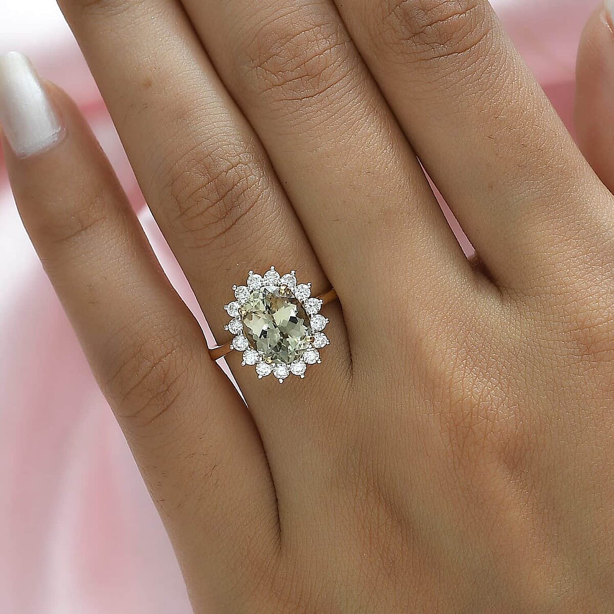 Iliana 18K Yellow Gold AAA Turkizite and G-H SI Diamond Halo Ring (Size 8.0) 3.75 ctw image number 2