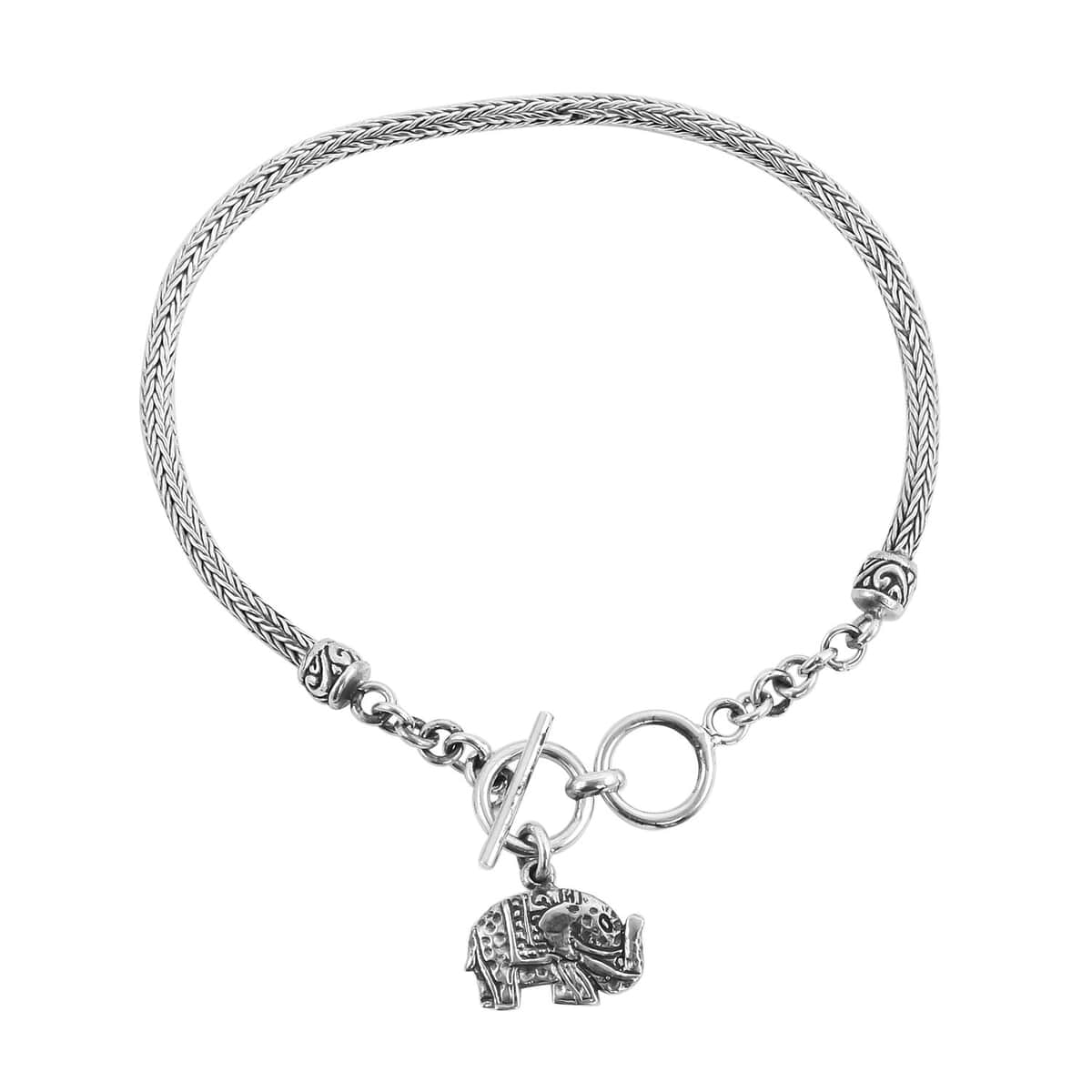 Bali Legacy Tulang Naga Bracelet, Sterling Silver Bracelet, Elephant Charm Bracelet (7.50 In) 8.20 Grams image number 0