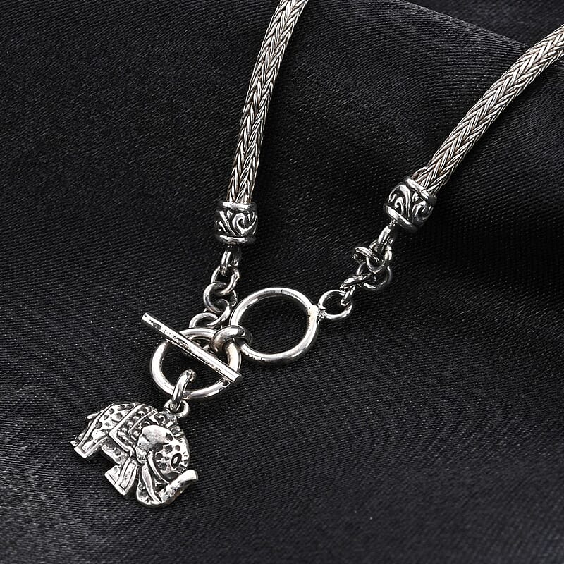 Bali Legacy Tulang Naga Bracelet, Sterling Silver Bracelet, Elephant Charm Bracelet (6.50-8.0In) 8.20 Grams