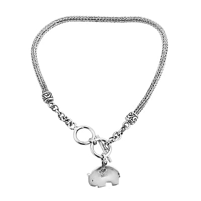 Bali Legacy Tulang Naga Bracelet, Sterling Silver Bracelet, Elephant Charm Bracelet (6.50-8.0In) 8.20 Grams