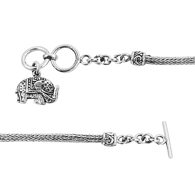 Bali Legacy Tulang Naga Bracelet, Sterling Silver Bracelet, Elephant Charm Bracelet (6.50-8.0In) 8.20 Grams