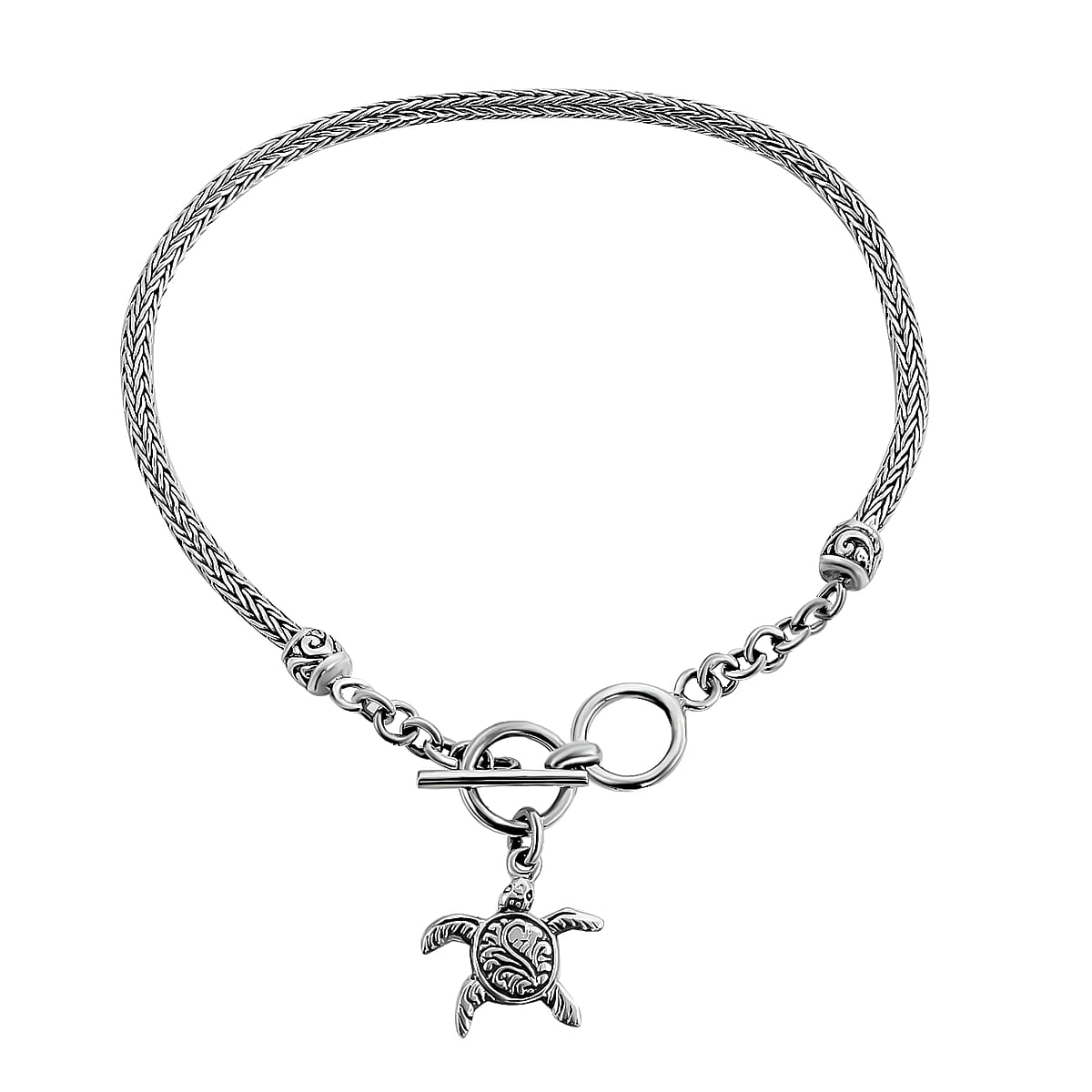 Bali Legacy Tulang Naga Bracelet, Sterling Silver Bracelet, Turtle Charm Bracelet (6.50-8.0In) 8.20 Grams image number 0