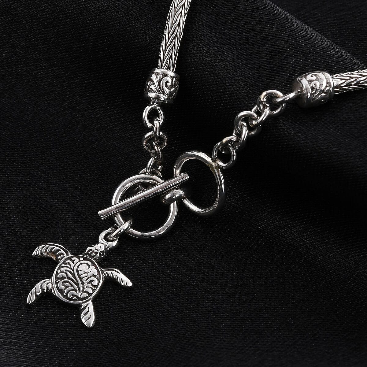 Bali Legacy Tulang Naga Bracelet, Sterling Silver Bracelet, Turtle Charm Bracelet (6.50-8.0In) 8.20 Grams image number 1