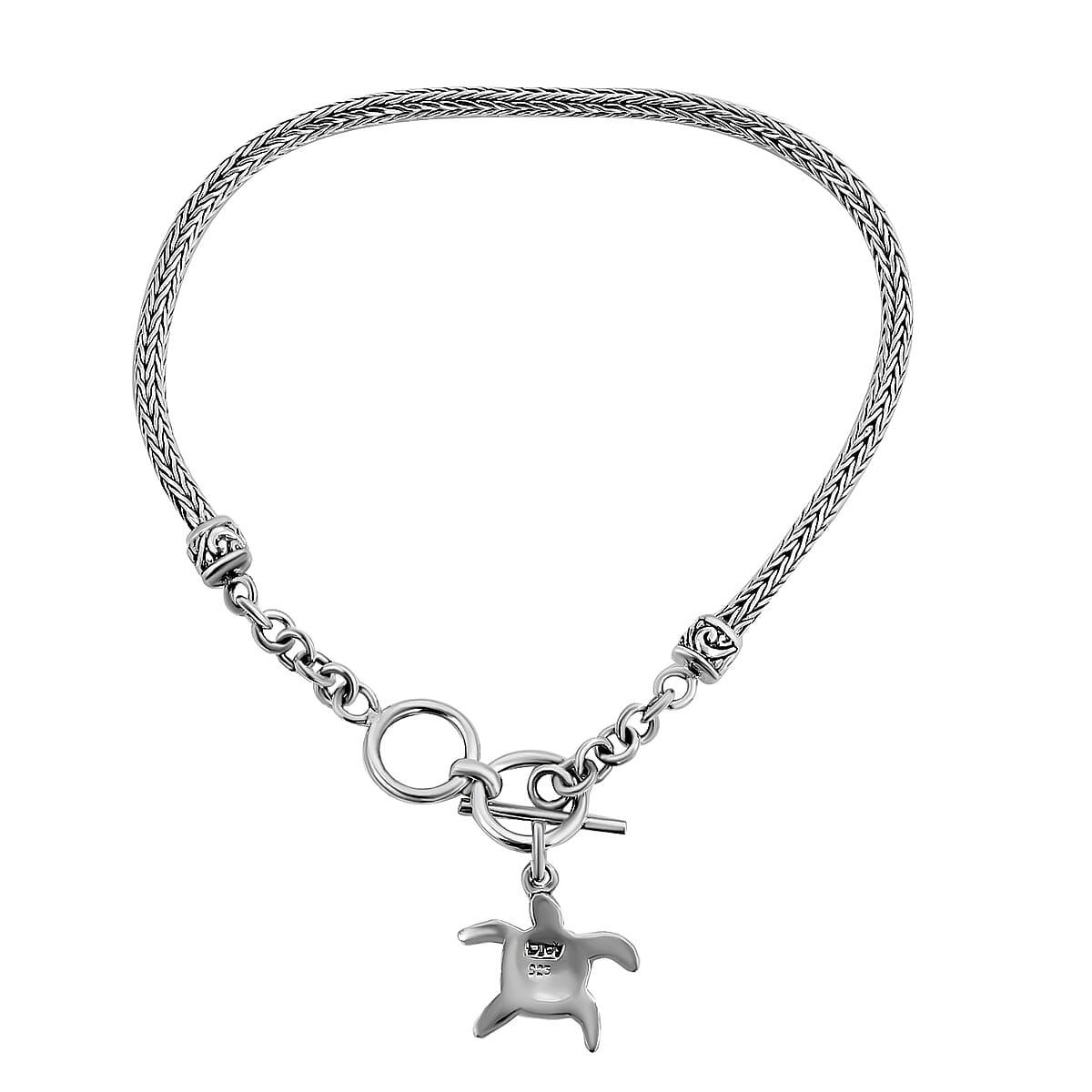 Bali Legacy Tulang Naga Bracelet, Sterling Silver Bracelet, Turtle Charm Bracelet (6.50-8.0In) 8.20 Grams image number 2