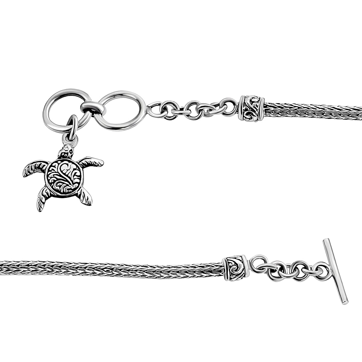 Bali Legacy Tulang Naga Bracelet, Sterling Silver Bracelet, Turtle Charm Bracelet (6.50-8.0In) 8.20 Grams image number 3