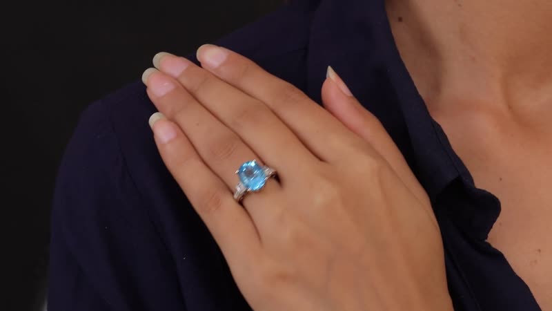 Doorbuster Electric Blue Topaz and Natural White Zircon Ring in Platinum Over Sterling Silver 6.30 ctw