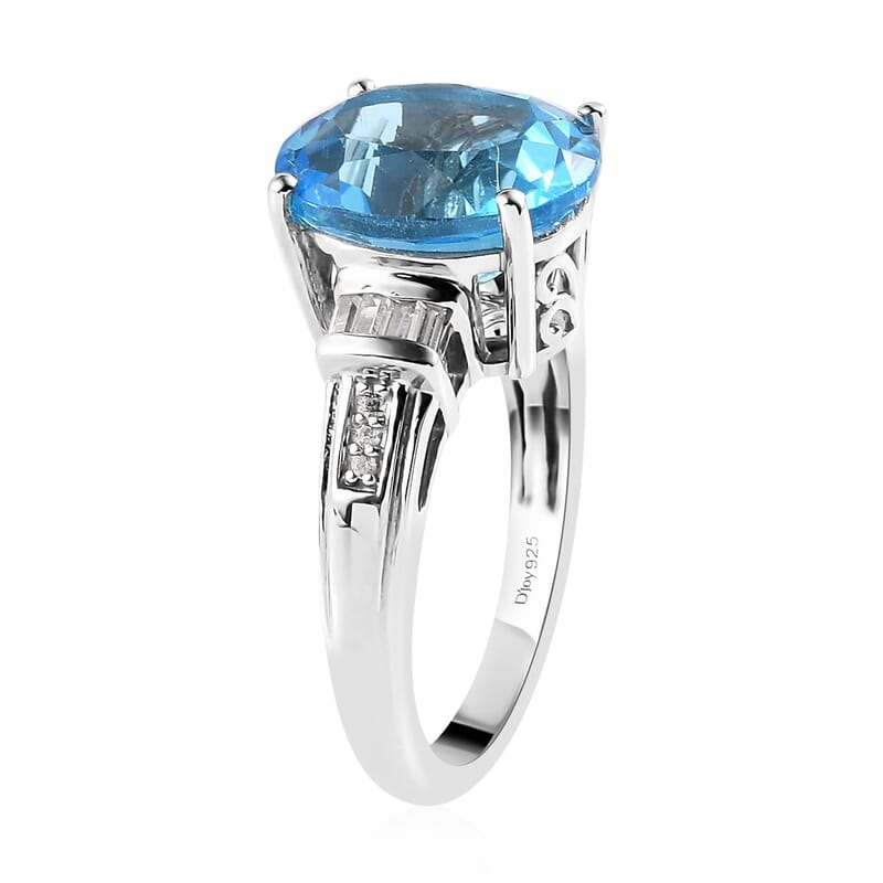 Electric Blue Topaz and Natural White Zircon Ring in Platinum Over Sterling Silver (Size 6.0) 6.30 ctw