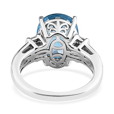 Electric Blue Topaz and Natural White Zircon Ring in Platinum Over Sterling Silver (Size 6.0) 6.30 ctw