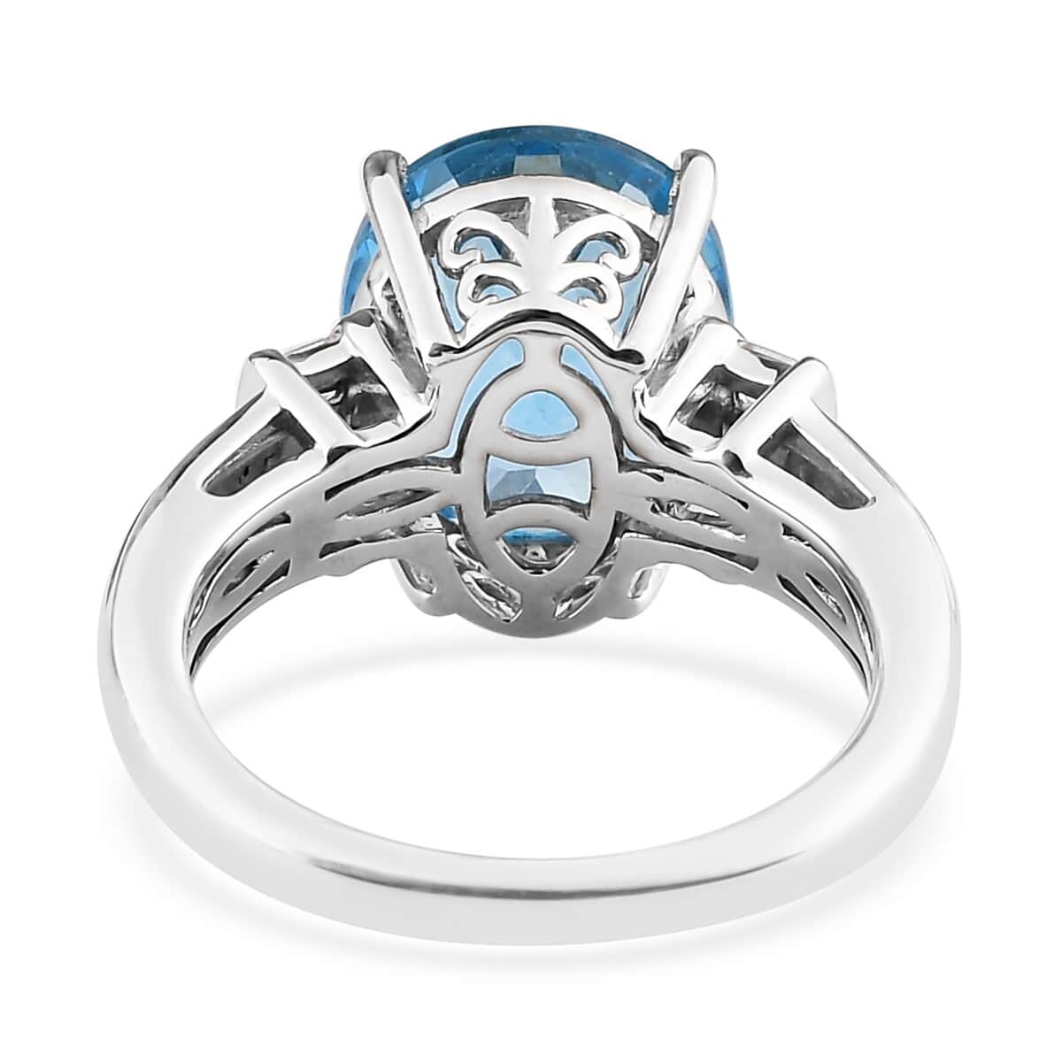 Electric Blue Topaz and Natural White Zircon Ring in Platinum Over Sterling Silver (Size 6.0) 6.30 ctw image number 4