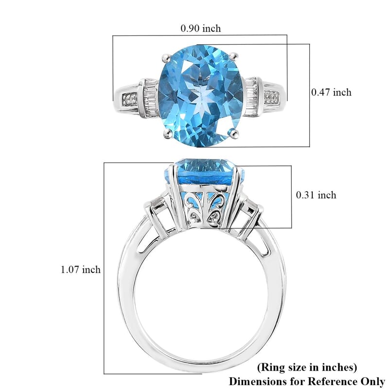 Electric Blue Topaz and Natural White Zircon Ring in Platinum Over Sterling Silver (Size 6.0) 6.30 ctw