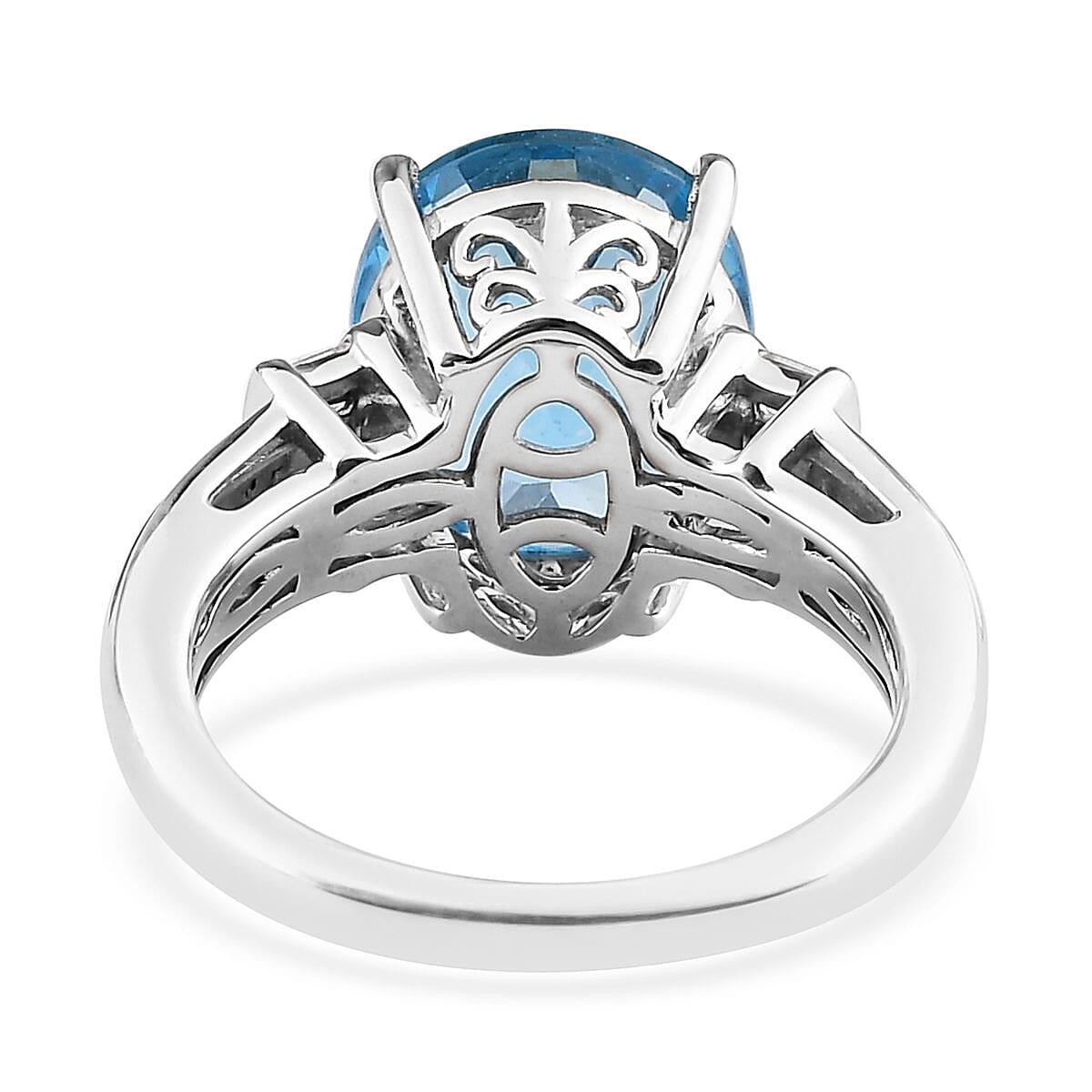 Electric Blue Topaz and White Zircon Ring in Platinum Over Sterling Silver (Size 7.0) 6.30 ctw image number 4