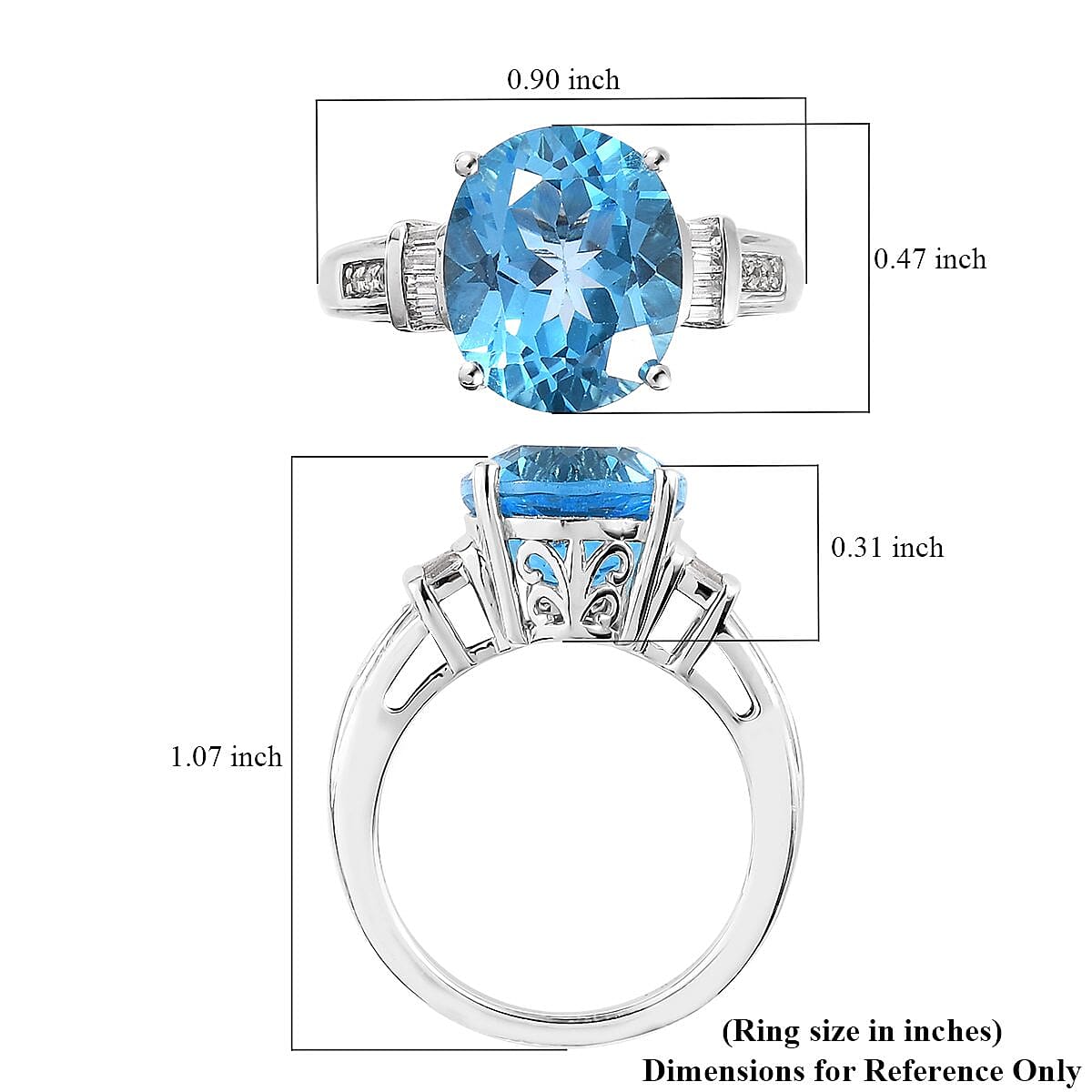 Electric Blue Topaz and White Zircon Ring in Platinum Over Sterling Silver (Size 7.0) 6.30 ctw image number 5