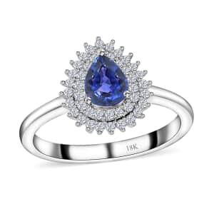 Iliana 18K White Gold AAAA Tanzanian Color Change Sapphire and G-H SI Diamond Double Halo Ring (Size 7.0) 1.00 ctw
