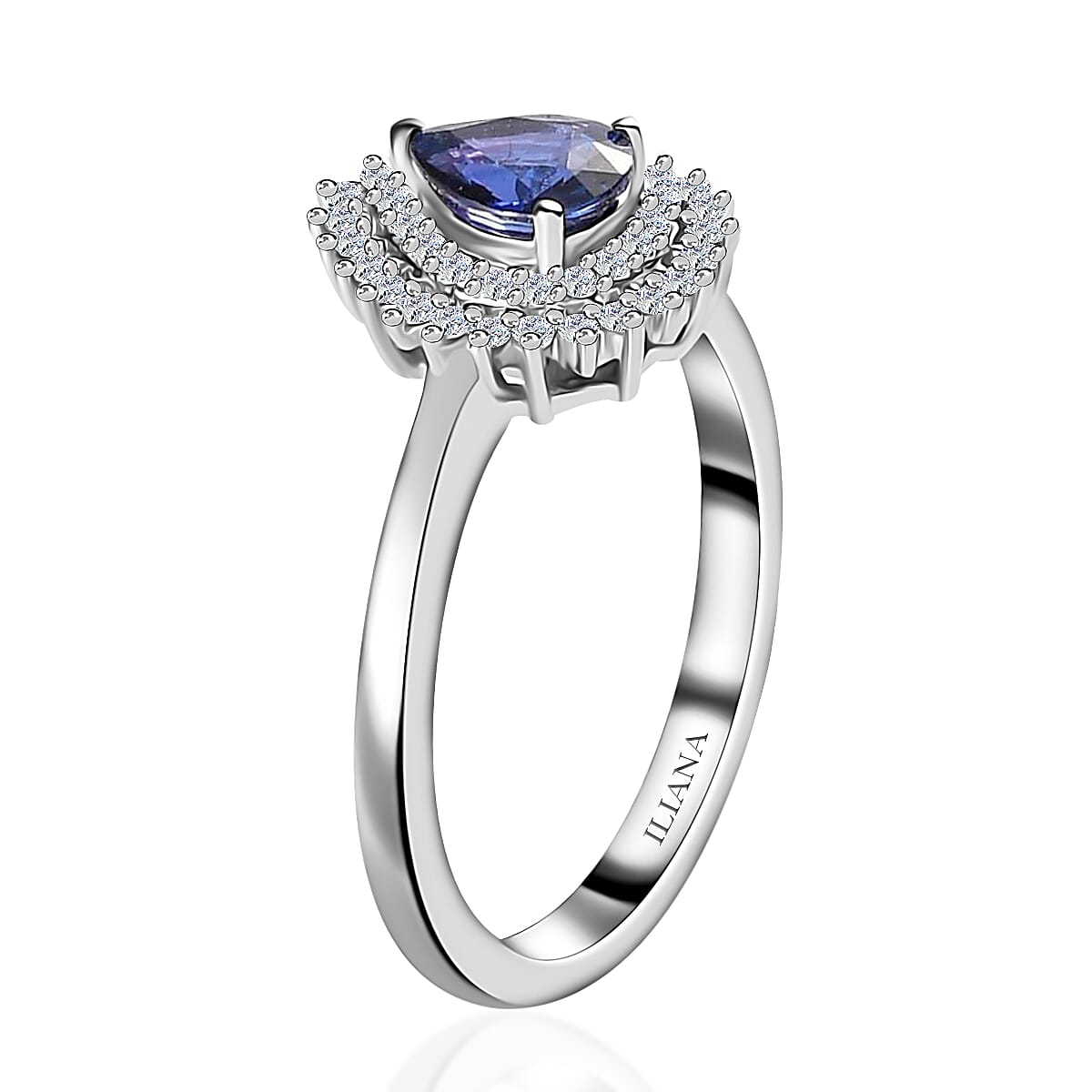 Iliana AAAA Tanzanian Color Change Sapphire and G-H SI Diamond 1.00 ctw Double Halo Ring in 18K White Gold (Size 7.0)