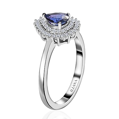 Iliana AAAA Tanzanian Color Change Sapphire and G-H SI Diamond 1.00 ctw Double Halo Ring in 18K White Gold (Size 7.0)