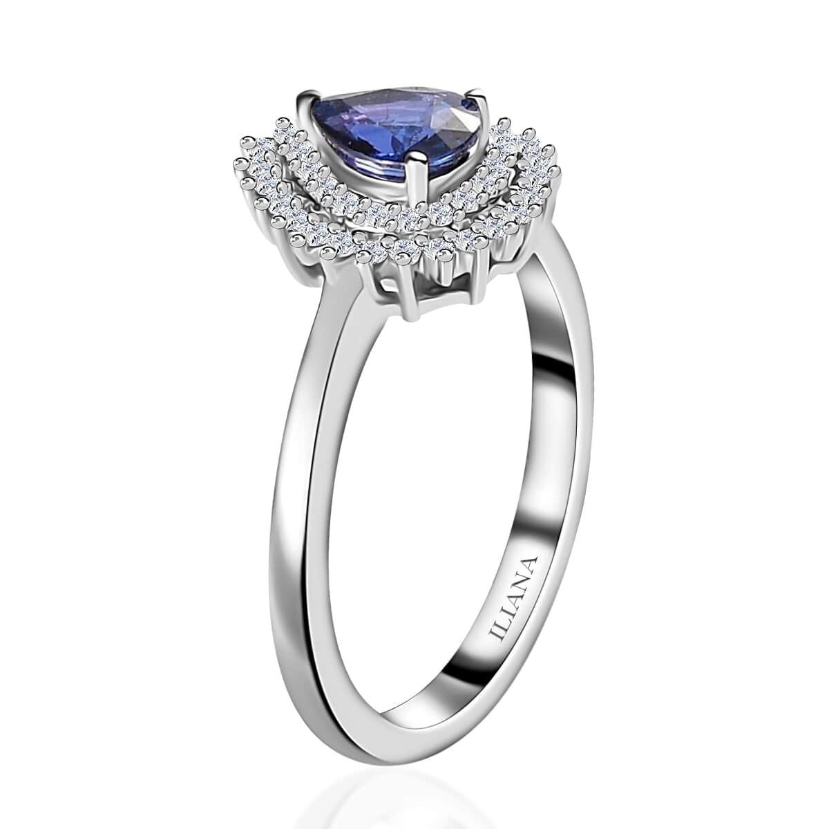 ILIANA 18K White Gold AAAA Tanzanian Color Change Sapphire and G-H SI Diamond Double Halo Ring 3.50 Grams 1.00 ctw image number 3