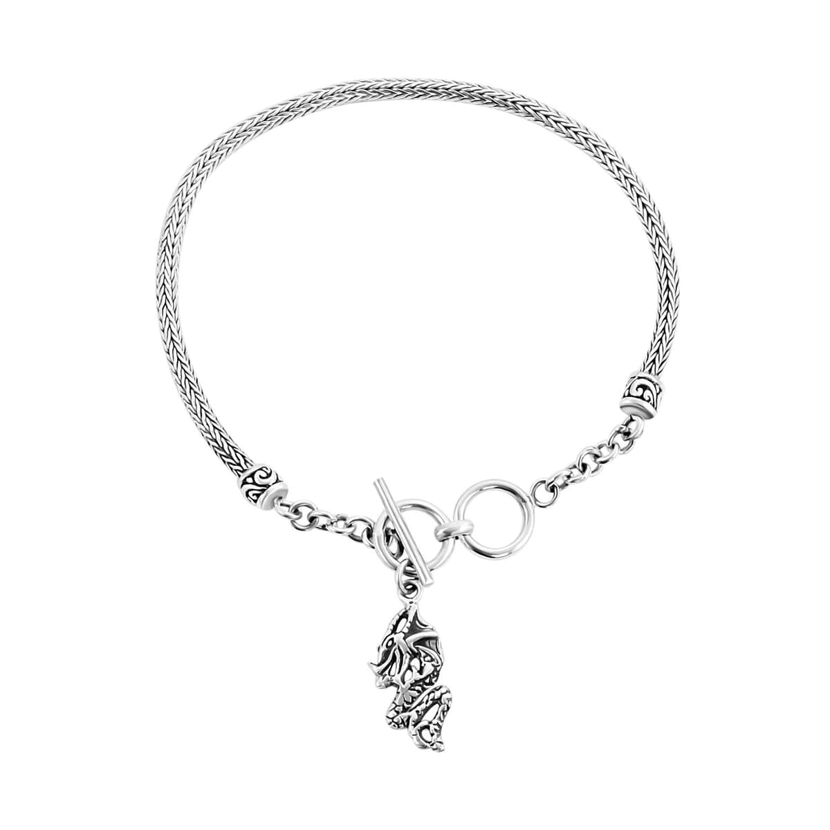 Bali Legacy Sterling Silver Tulang Naga Dragon Bracelet with Dragon Charm (6.50-8.0In) 8.20 Grams image number 0
